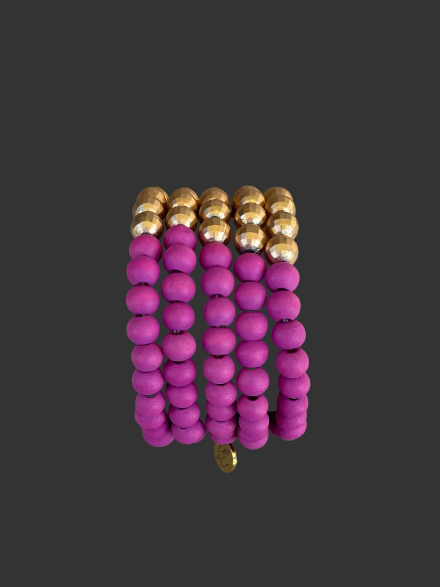 Magenta Wooden Bead Stack Bracelet