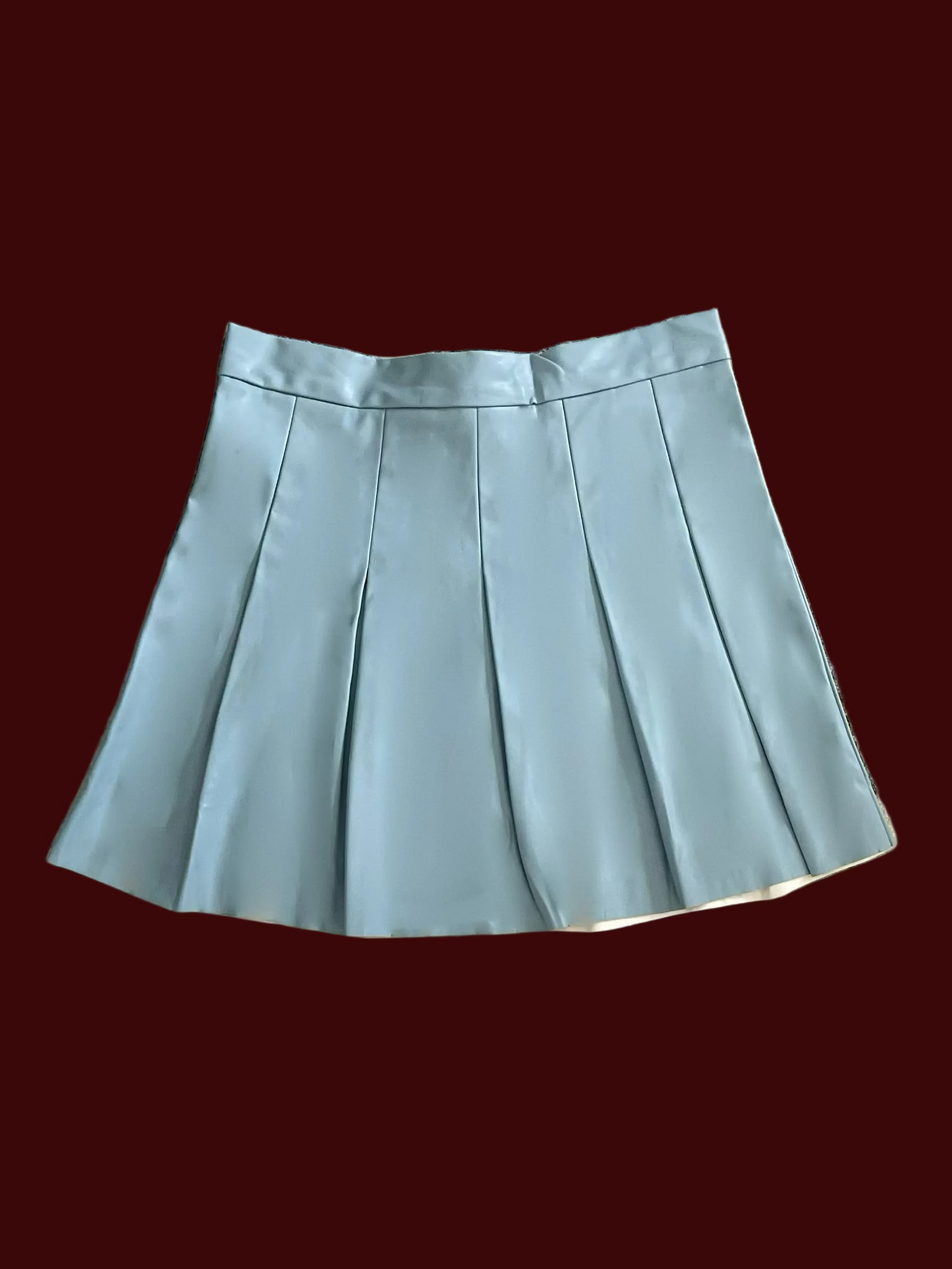 Baby Blue Pleated Faux Leather Skirt