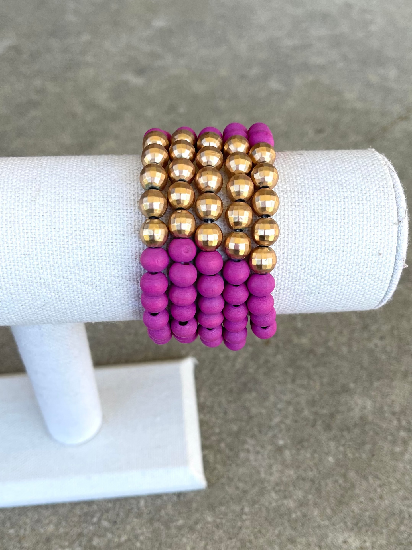 Magenta Wooden Bead Stack Bracelet